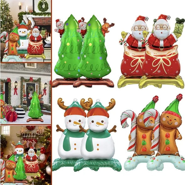 US Local 8 Christmas Aluminum Foil Balloons, Santa Claus Snowman Gingerbread Man Tree Polyester Film Balloons, Three-dimensional Christmas Balloon Decorations For Christmas New Year Party Decoration Supplies