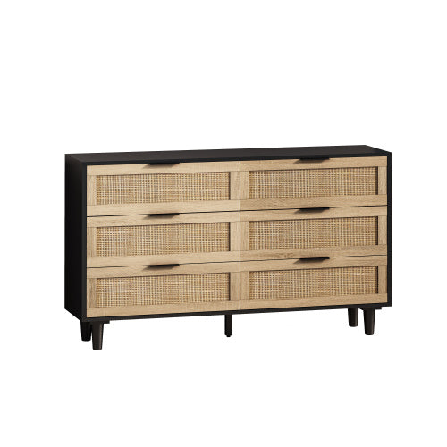 US Local Drawers Rattan Storage Cabinet Rattan Drawer,for Bedroom,Living Room,Black