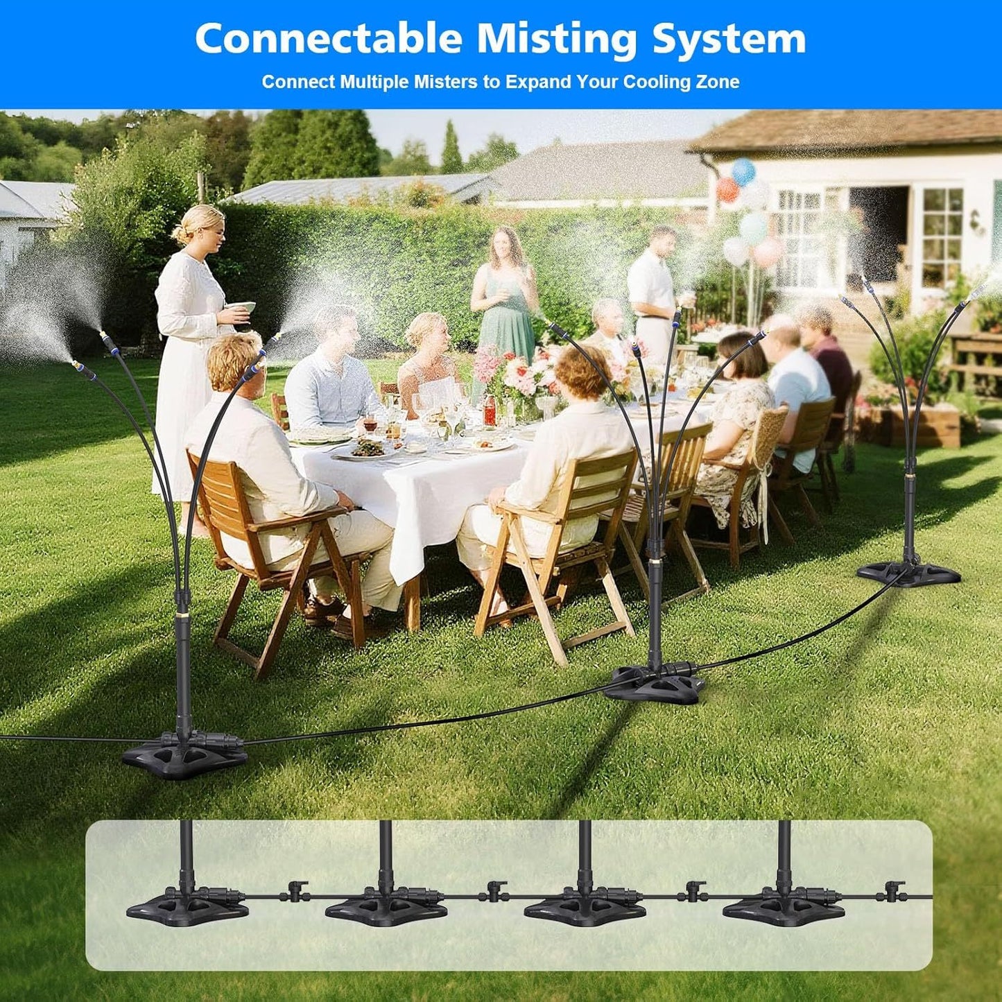 UK Local Outdoor Misting Cooling System Standing Patio Misting System, 8M Portable Mister System For Outdoor Garden BBQ Party Tanning Pool Beach Cooling Water Playing