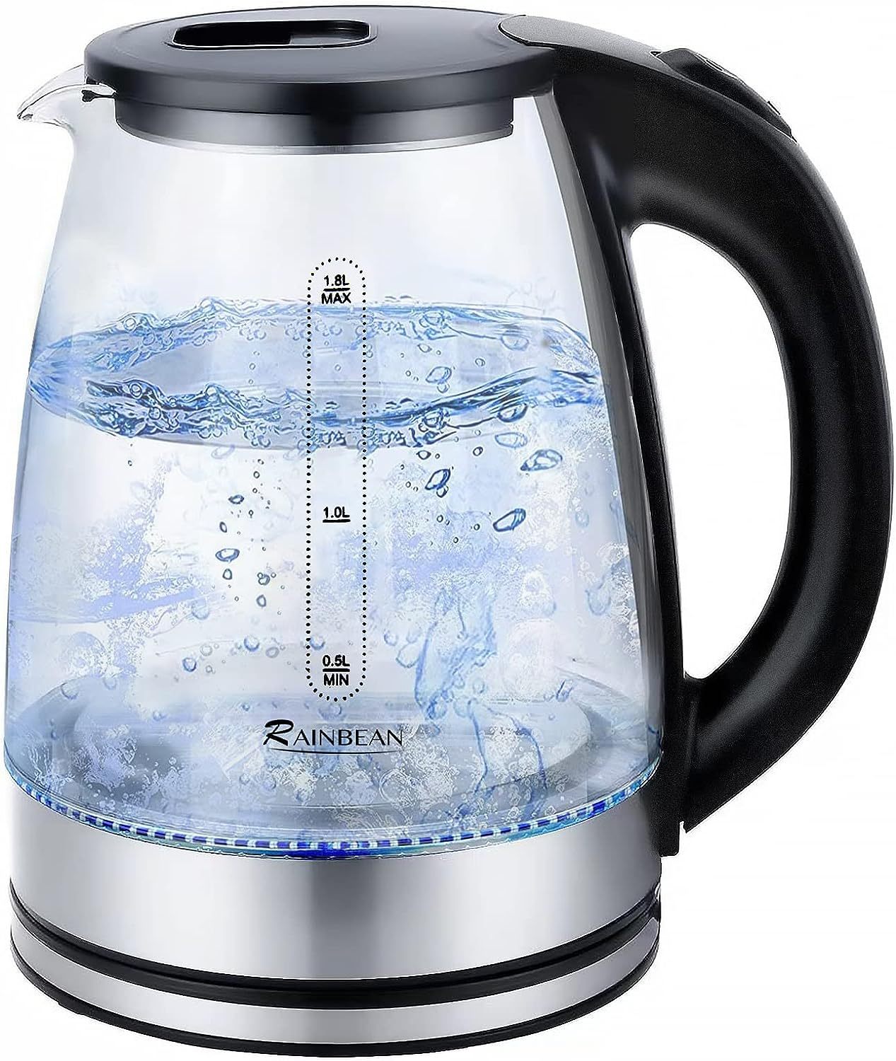 USA Local Electric Kettle Water Boiler, 1.8L Electric Tea Kettle, Wide Opening Hot Water Boiler With LED Light, Auto Shut-Off & Boil Dry Protection, Glass Black