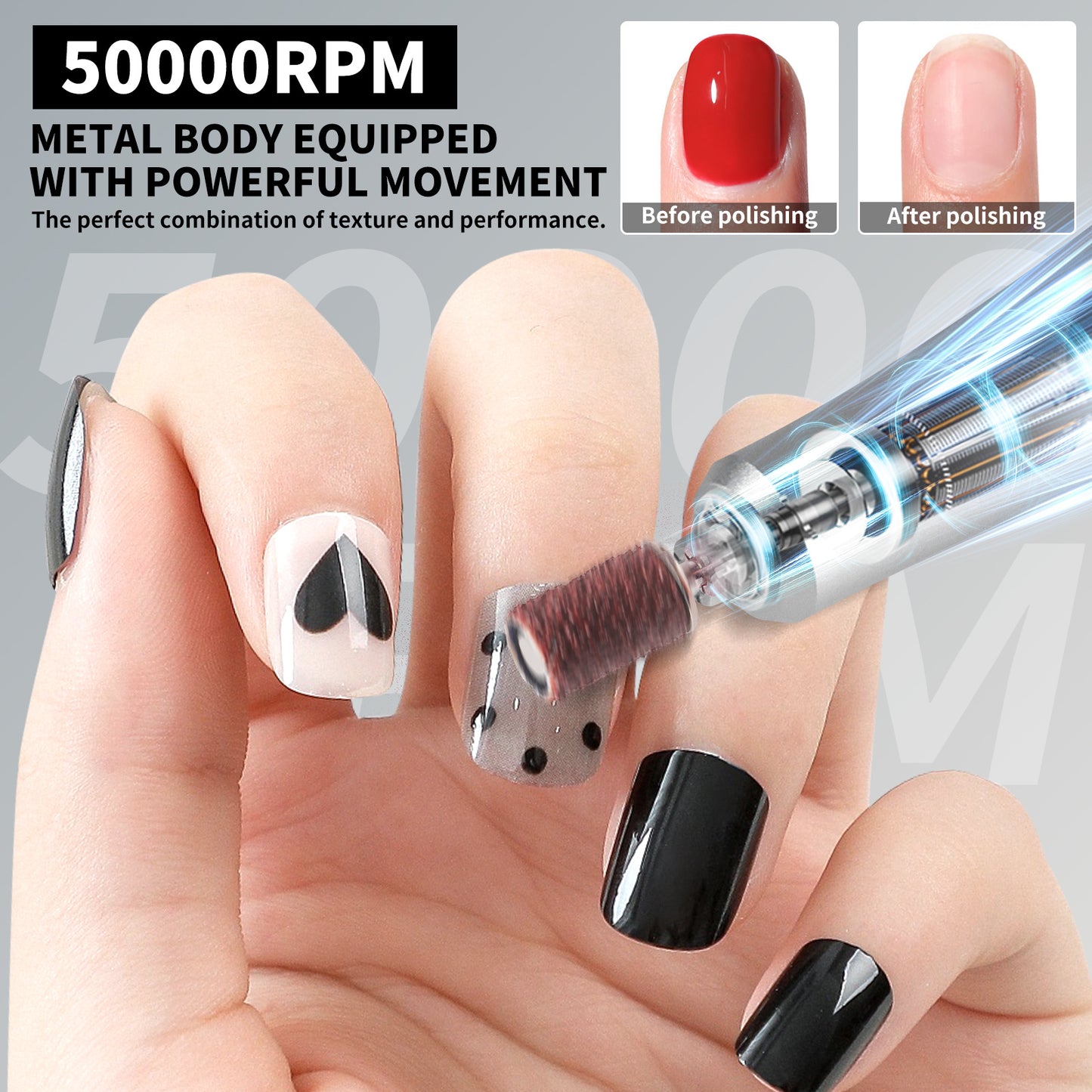 US Local Nail Drill, Portable Electric Nail File 50000RPM, Rechargeable Nail Drill Professional With Bits & Base, For Acrylic Gel Nails, E-File Machine, Manicure Polishing, For Salon Home