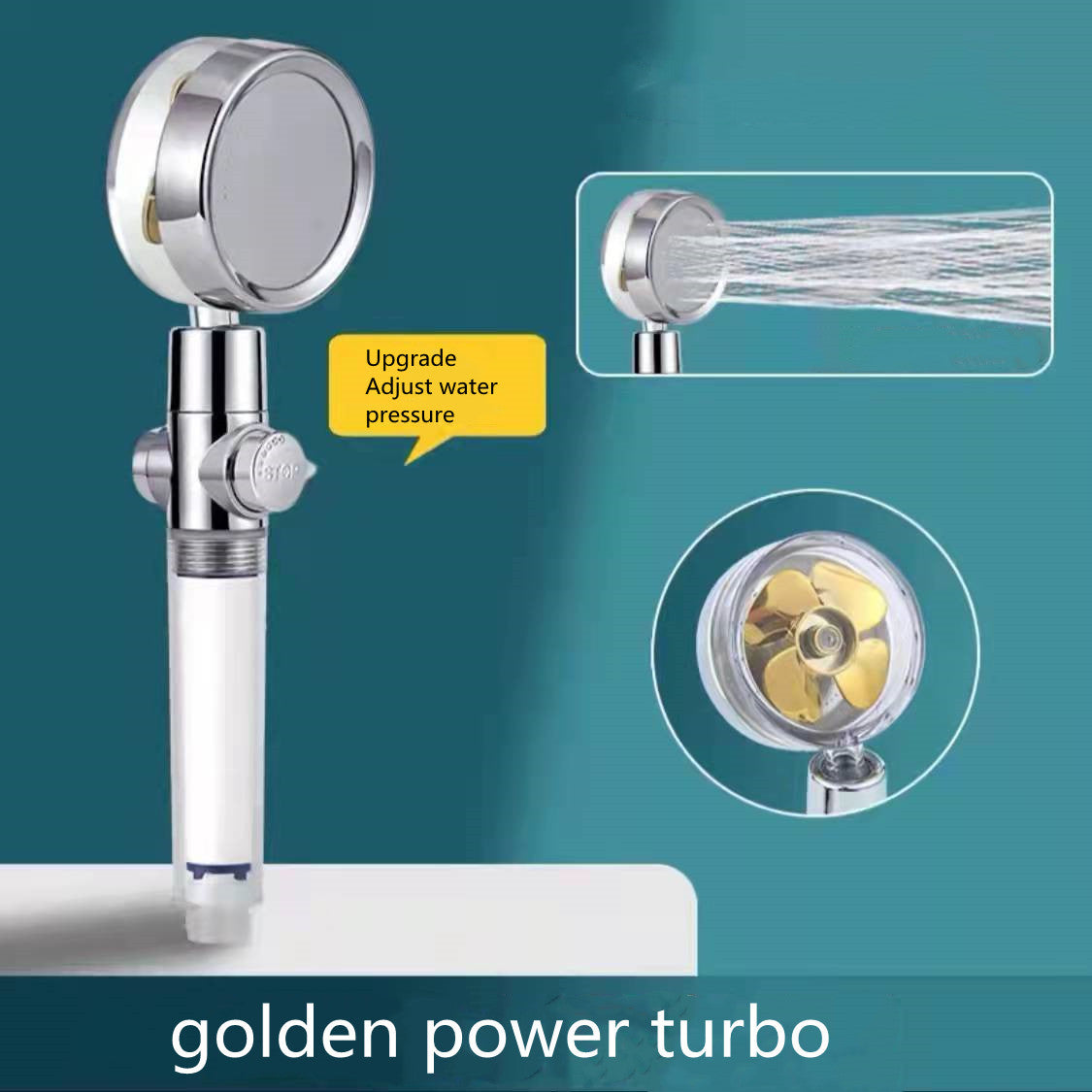 US Local Shower Head Water Saving Flow 360 Degrees Rotating With Small Fan ABS Rain High Pressure Spray Nozzle Bathroom Accessories