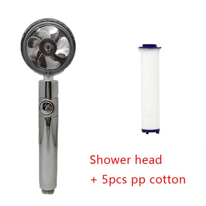 US Local Shower Head Water Saving Flow 360 Degrees Rotating With Small Fan ABS Rain High Pressure Spray Nozzle Bathroom Accessories