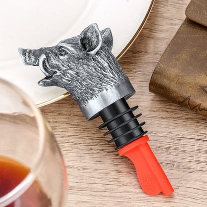 US Local Wild Boar Head Wine Pourer - Vacuum Sealing, Wine Spout, Stopper For Cocktails, Whiskey, Wine Bottles, Perfect Gift For Any Occasion