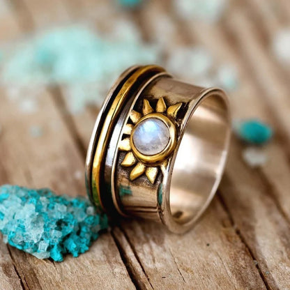 Sun Moonstone Inlaid Personality Women's Fashion Jewelry Ring
