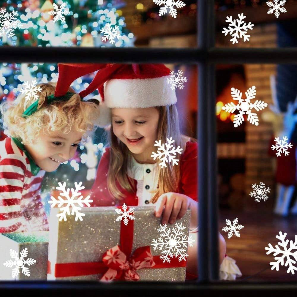 US Local 135Pcs Christmas Window Clings Snowflakes Window Decals Static Window Stickers For Christmas Decorations Window Decor Ornaments Xmas Party Supplies Thanksgiving Party Decor -5-Sheet,Christmas