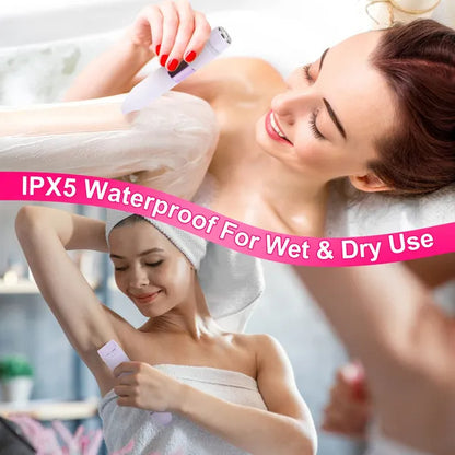 US Local 2 In 1 Bikini Trimmer For Women Dual Head Cordless Body Shaver IPX5 Waterproof Rechargeable Pubic Hair Razor Wet And Dry Use For Bikini Underarm Leg Arm Body Face
