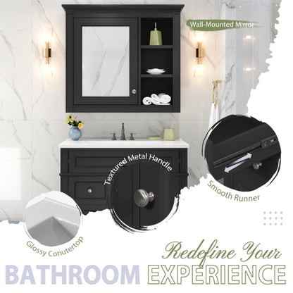 US Local 30'' Bathroom Vanity With Top Sink, Modern Bathroom Storage Cabinet With 2 Drawers And A Tip-out Drawer, Freestanding Vanity Set With Mirror Cabinet, Single Sink Bathroom Vanity