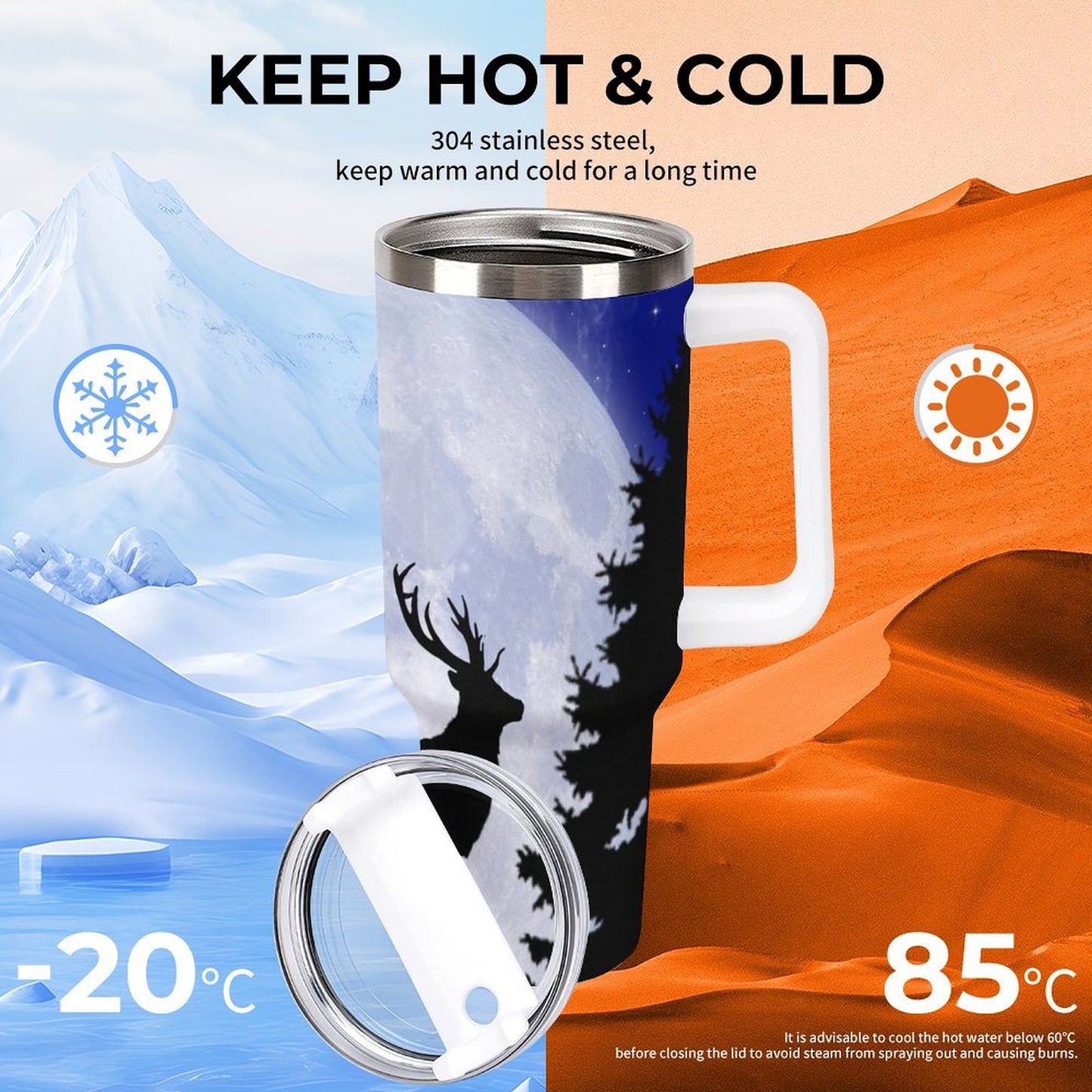 PHDT00282 POD US Local Tumbler 40 oz Large Capacity Car Cup Christmas Animal Deer