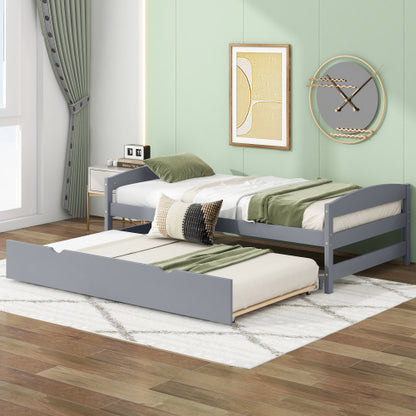 US Local Twin Size Platform Bed With Twin Size Trundle, Gray