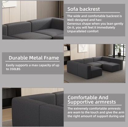 US Local Modular Sectional Sofa Sleeper Couch, Sectional Sofa With Chaise And Ottoman, Convertible U Shaped Modular Sofa Set. Compressed Sponge, Dark Grey