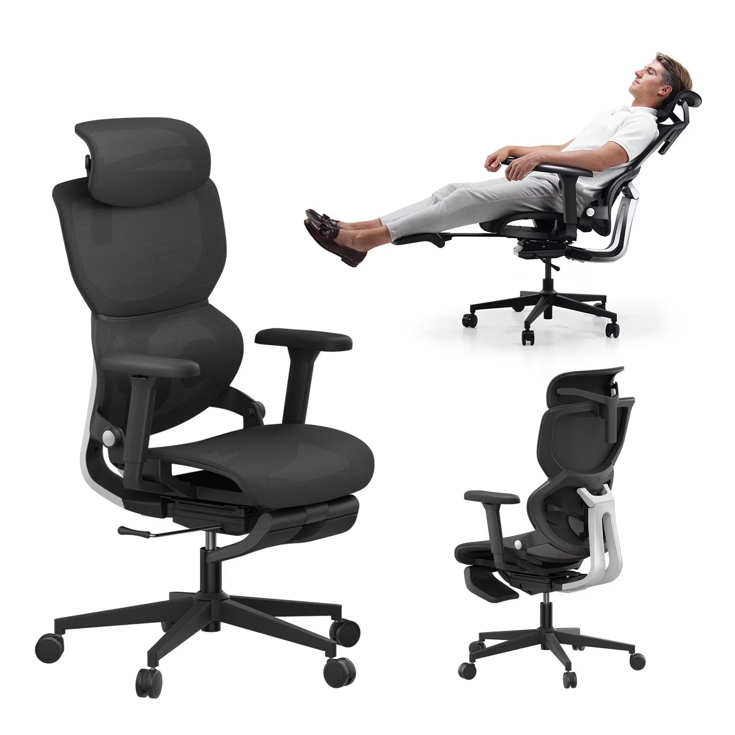 US Local Ergonomic Office Chair With Footrest Home Office Chair With Soft Rubber Lumbar Support Tilt Mesh Computer Chair