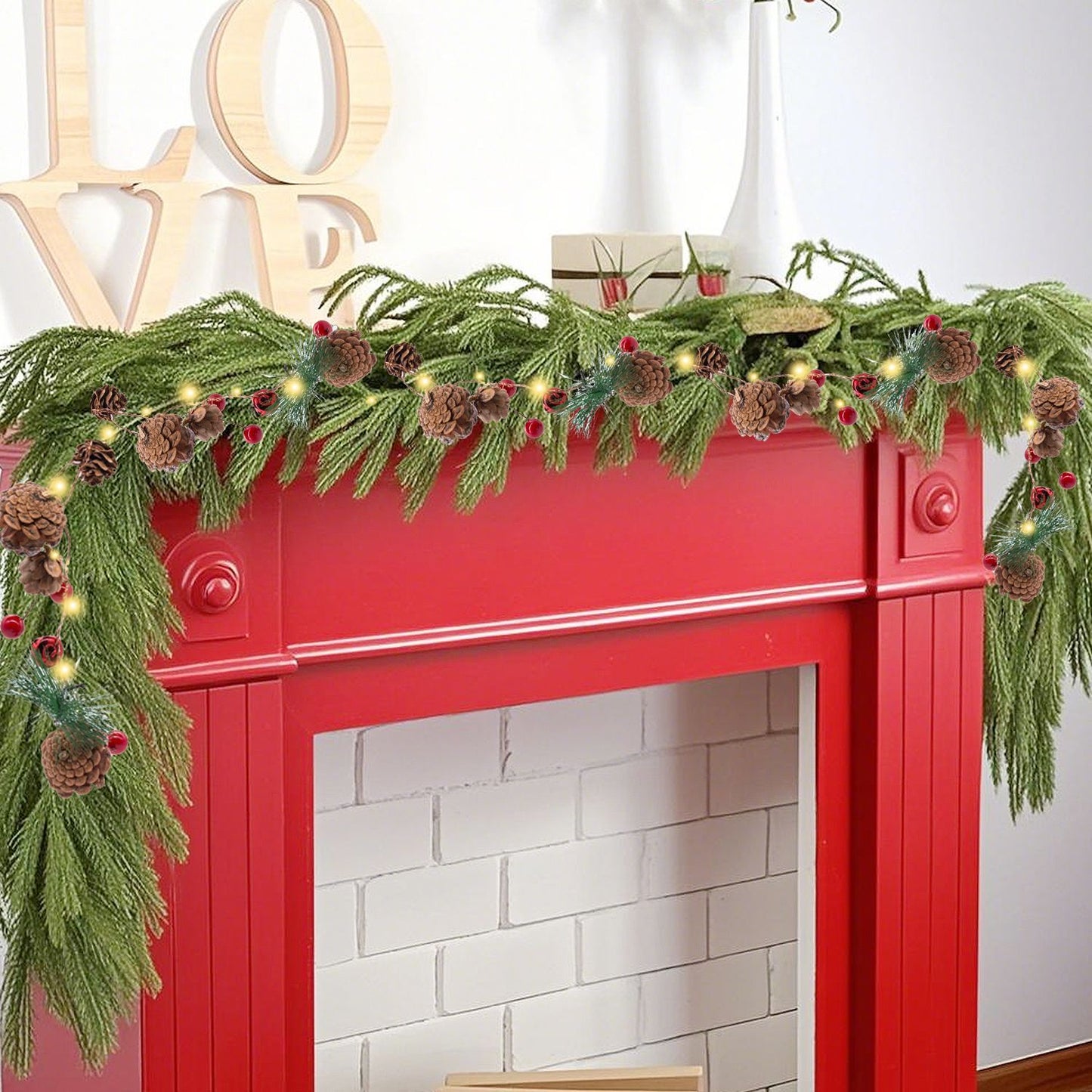 71 Inch Artificial Norfolk Pine Garlands Real Touch Christmas Pine Garland DIY Wreath Supplies Faux Cedar Realistic Greenery For Xmas New Year Party Table Wall Fireplace Mantl Decoration
