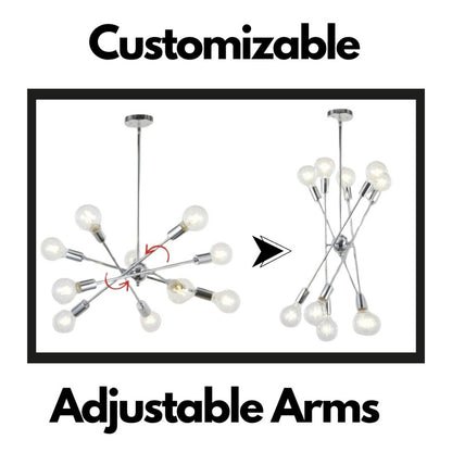 US Local Modern Sputnik Chandelier Lighting 10 Lights With Adjustable Arms Chrome Pendant Lighting