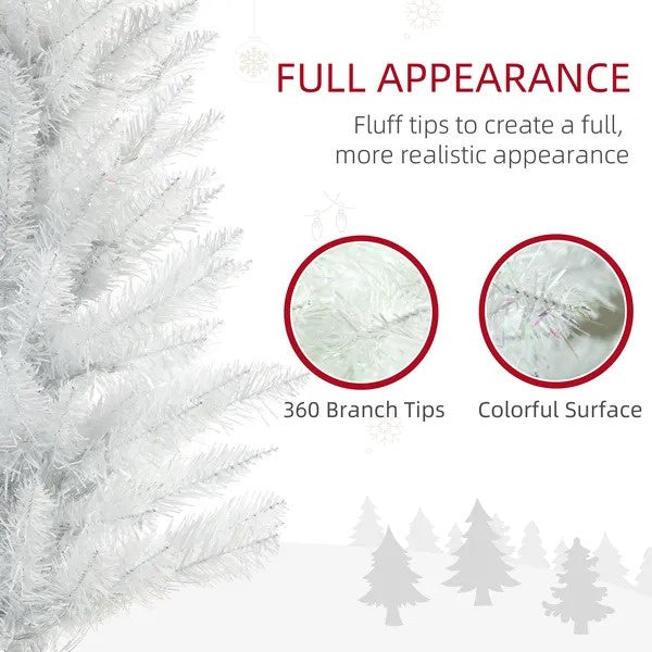 CA Local 6' Prelit Christmas Trees, Pencil Artificial Christmas Tree With Colourful Surface Tips, Colourful LED Lights, White
