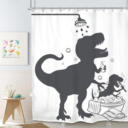 US Local 1pc Dinosaur Bath Silhouette Printed Shower Curtain, Waterproof Bathroom Shower Curtain With Hooks, Bathroom Accessories, Room Decor