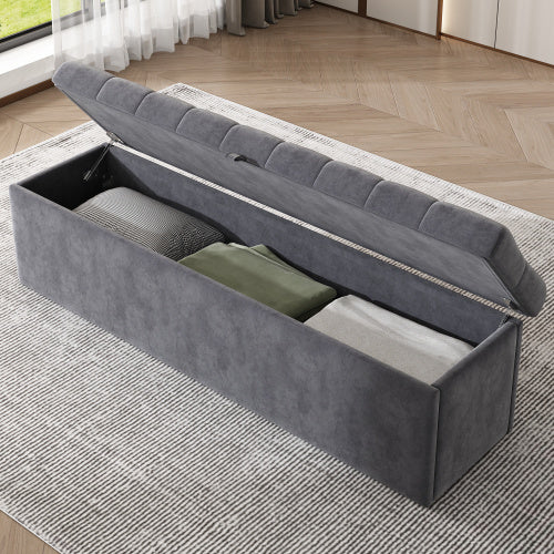 UK Local Velvet Upholstered Bench, Upholstered Bench Seat, Bed Stool, Bench With Storage Space, 135 X 41 X 42 Cm,grey