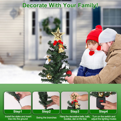 US Local 4Packs Solar Christmas Tree Lights Xmas Garden Decorations Tree Stake Lamp 20LEDs Solar Decor Light With Constant And Flashing Mode For Pathway Yard Patio Landscape