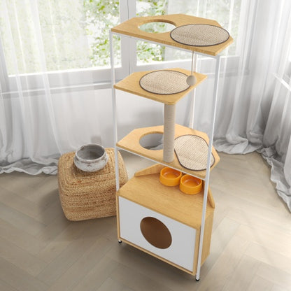 US Local Cat Apartment With Feeding Station And Climbing Platform, Pet Furniture For Indoor Cats