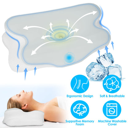 US Local 1 Pc Orthopedic Memory Foam Pillow With Cooling Case Neck Support Pillow With Machine Washable Case For Side Back Stomach Sleepers