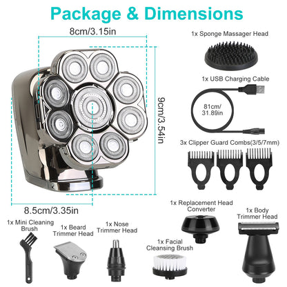 US Local 1Pc 6 In 1 9D Electric Head Shaver For Men Cordless Rechargeable Wet Dry Razor With LED Display Travel Lock Stall Protection Cleaning Reminder