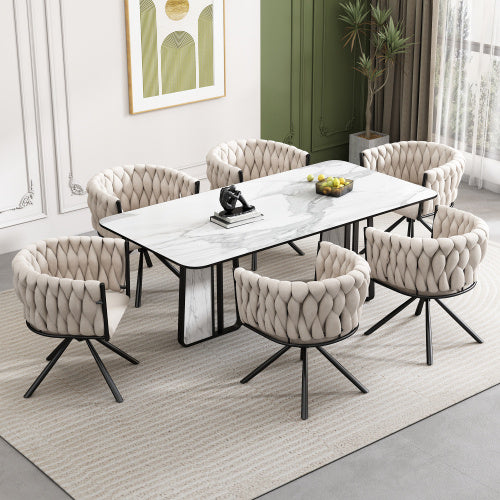 UK Local Velvet Dining Chair, Single Light Luxury Living Room Bedroom Swivel Chair, Leisure Swivel Chair With Four Metal Support Legs, Beige