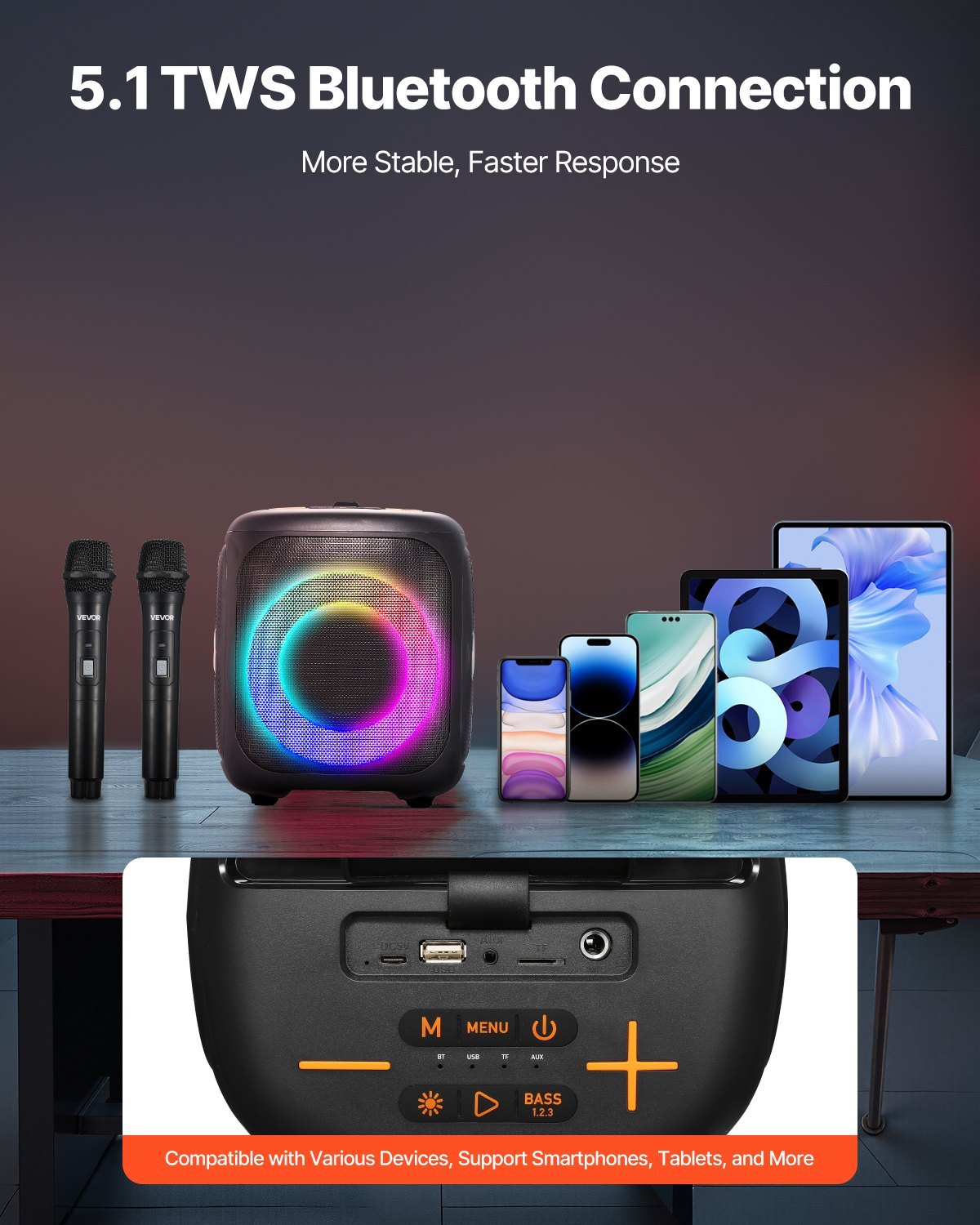 US Local Karaoke Machine For Adults 4 In Portable Bluetooth Speaker 2 Wireless Microphone