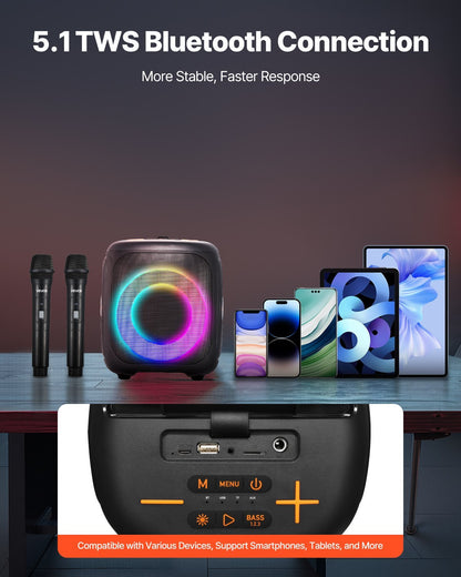 US Local Karaoke Machine For Adults 4 In Portable Bluetooth Speaker 2 Wireless Microphone