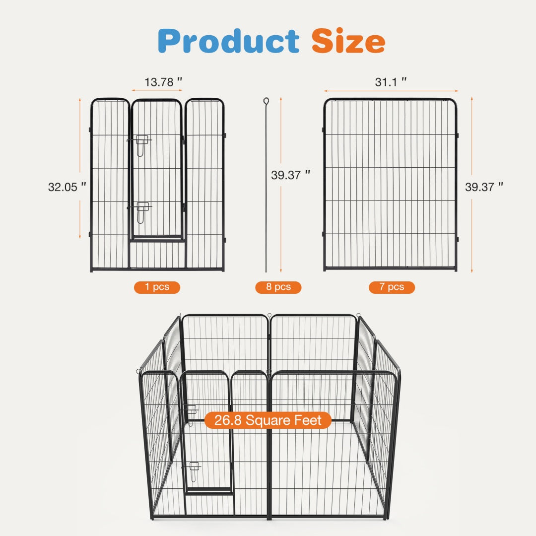 US Local Dog Playpen Indoor Fence Height Metal Exercise Pen With Door Small Puppy-Medium-Large Dogs Animal Pet For Outdoor, Garden, Yard