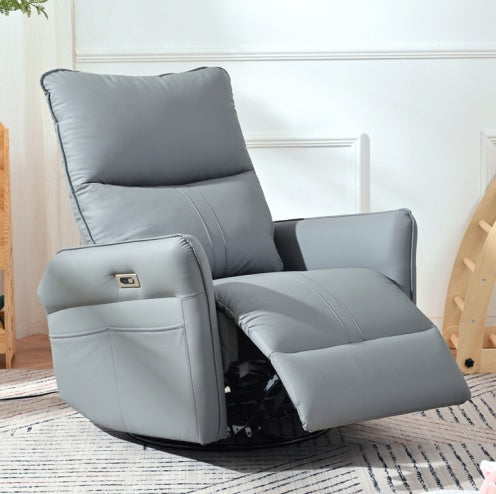 US Local 270 Power Swivel Rocker Recliner Chair, PU Leather Electric Glider Reclining Sofa With USB Ports, Power Swivel Glider, Rocking Chair,Nursery Recliners For Living Room Bedroom  Light Gray  270Swivel