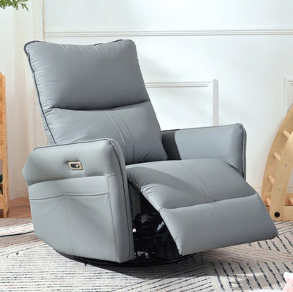 US Local 270 Power Swivel Rocker Recliner Chair, PU Leather Electric Glider Reclining Sofa With USB Ports, Power Swivel Glider, Rocking Chair,Nursery Recliners For Living Room Bedroom  Light Gray  270Swivel