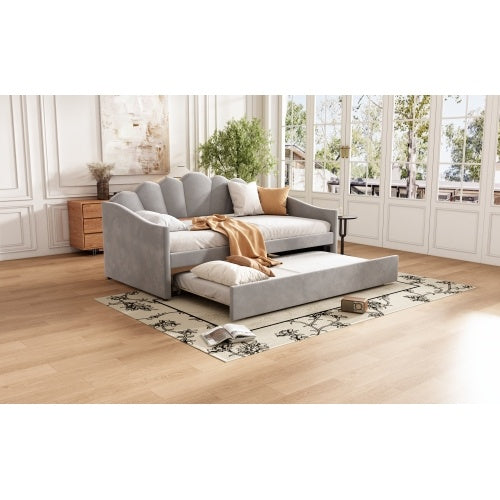UK Local Upholstered Bed, 3FT Single Bed 90x190cm, Bottom With Trundle Bed 90x190cm, Daybed Sofa Bed, Youth Bed, For Adults & Teenagers, Easy Assembly, Velvet, Grey