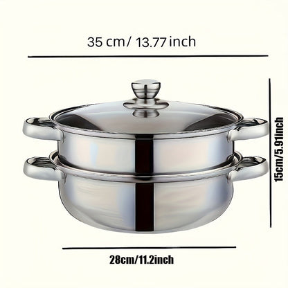 US Local High Quality Stainless Steel Steamer Set - Double-layer Thickened Design, Suitable For Induction Cookers And Gas Stoves - Perfect For Cooking And Hospitality, Durable Household Kitchen Utensils