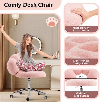 US Local Armless Desk Chair Teddy Fabric Vanity Chair With Wheel