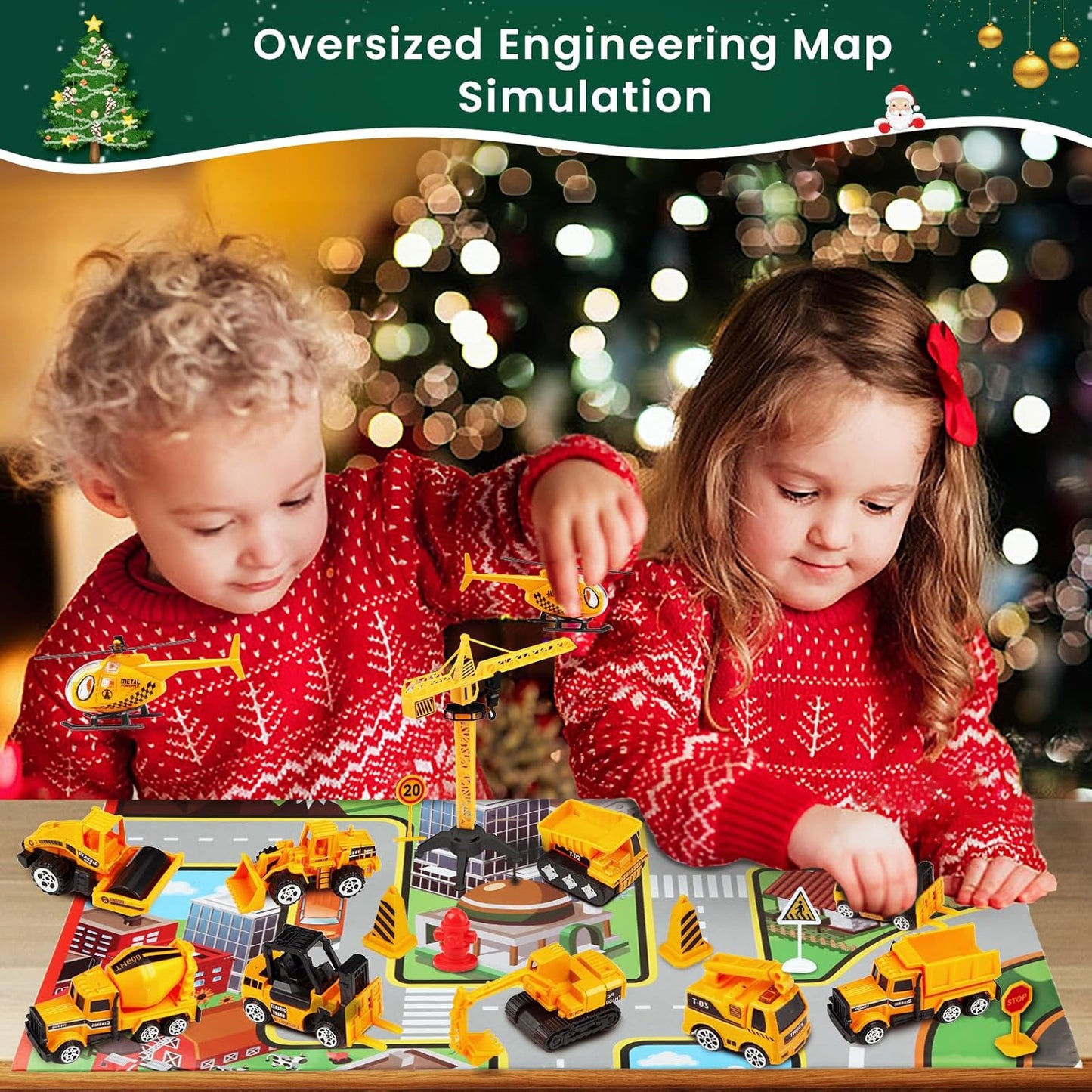 US Local Advent Calendar Christmas Countdown Calendar For Kids, 24PCS Cartoon Engineering Vehicle Playset, Christmas Gifts Toys For 6 Year Old Boys And Girls
