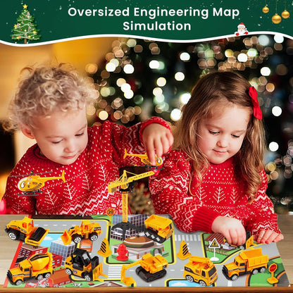 US Local Advent Calendar Christmas Countdown Calendar For Kids, 24PCS Cartoon Engineering Vehicle Playset, Christmas Gifts Toys For 6 Year Old Boys And Girls