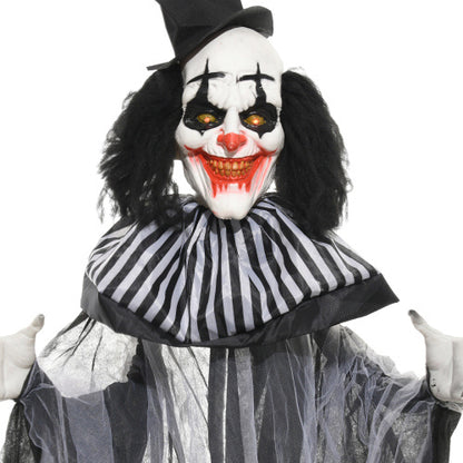 US Local HOMCOM 6 Life Size Outdoor Halloween Decoration, Classic Black And White Striped Clown Animatronic, Sound And Motion Activated Animated Prop With Light Up Eyes  Sounds