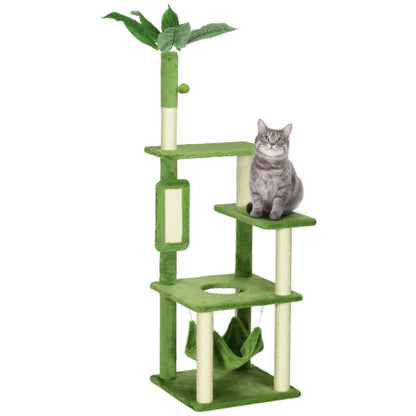 US Local PawHut 56 Cat Tree For Indoor Cats With Hammock, Cat Tower With Scratching Post, Platforms, Play Ball And Anti-tipping Device, For Indoor Cats, Green