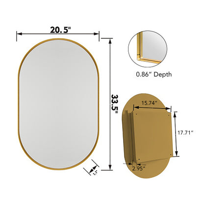 US Local 20x34 Inch Oval Recessed Medicine Cabinet, Metal Framed Bathroom Wall Cabinet With Mirror And Adjustable Shelves, Wall Mirror With Storage For Bathroom, Matte Gold