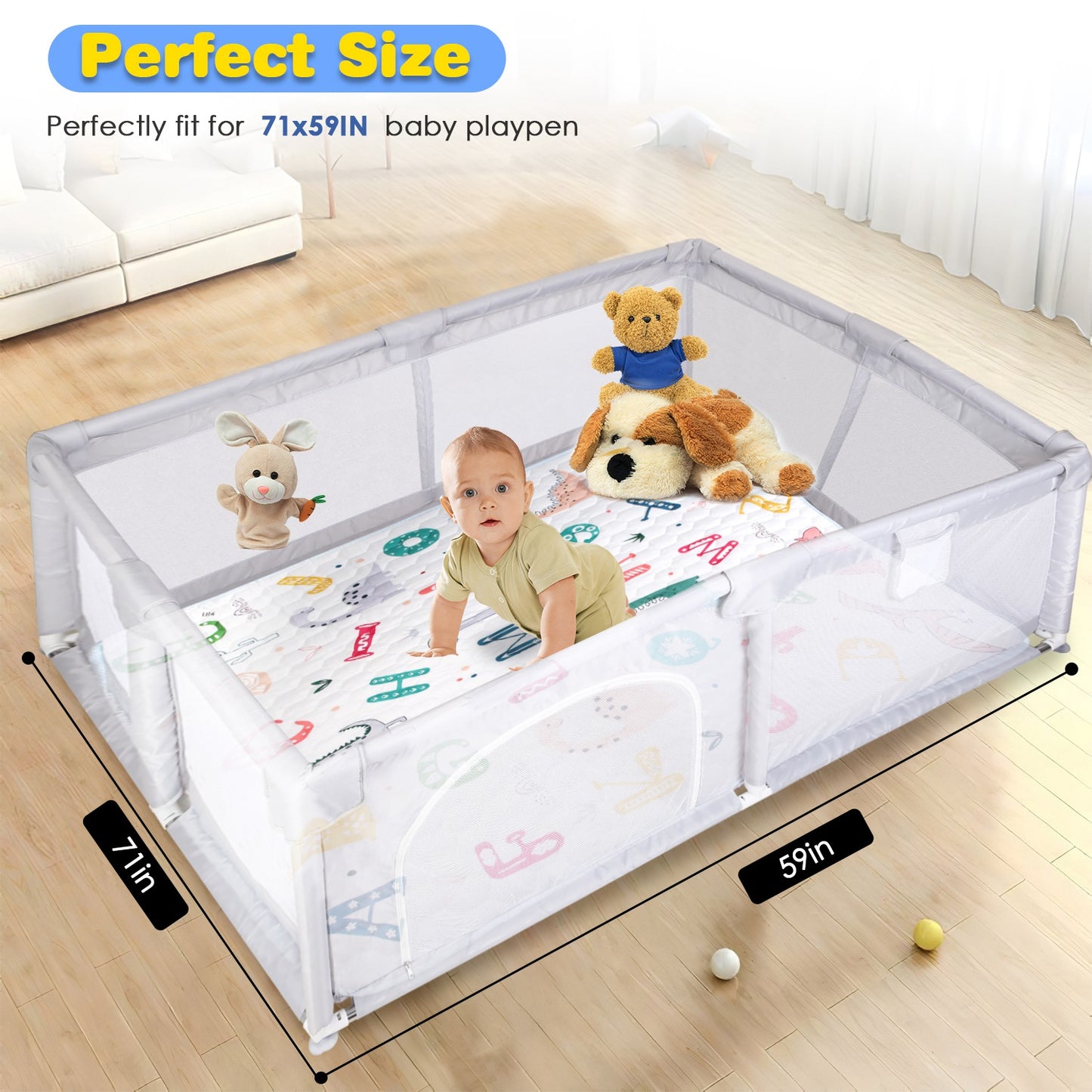 US Local 1Pc 71x59IN Or 50X50IN Baby Play Mat Non-Slip Baby Crawling Mat Foldable Playpen Mat Machine Washable For Newborns Infants Babies Toddlers