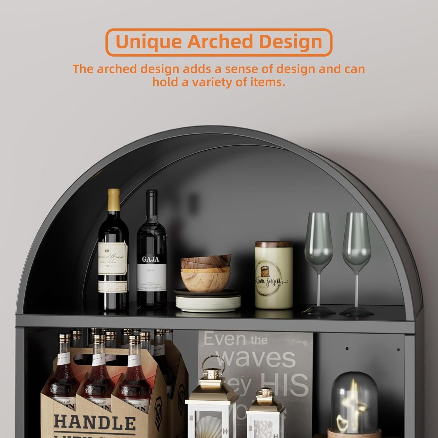 US Local Metal Arched Bookcase, Large Size Freestanding Black Arch Storage Cabinets For Home Office Bookshelf Living Room