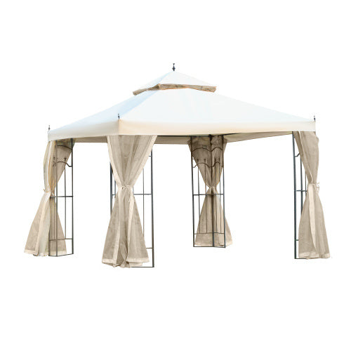 UK Local Outsunny 3Mx3M Garden Gazebo Double Top Outdoor Canopy Patio Event Party Wedding Tent Backyard Sun Shade With Netting - Cream White