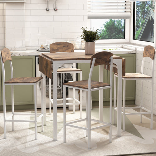 US Local TOPMAX Farmhouse 5-piece Counter Height Drop Leaf Dining Table Set With Dining Chairs For 4,White Frame Rustic Brown Tabletop