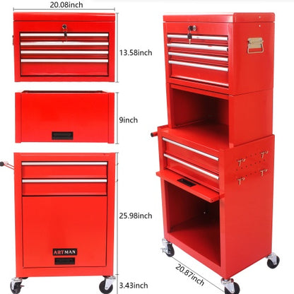 US Local High Capacity Rolling Tool Chest With Wheels And Drawers, 6-Drawer Tool Storage Cabinet--RED