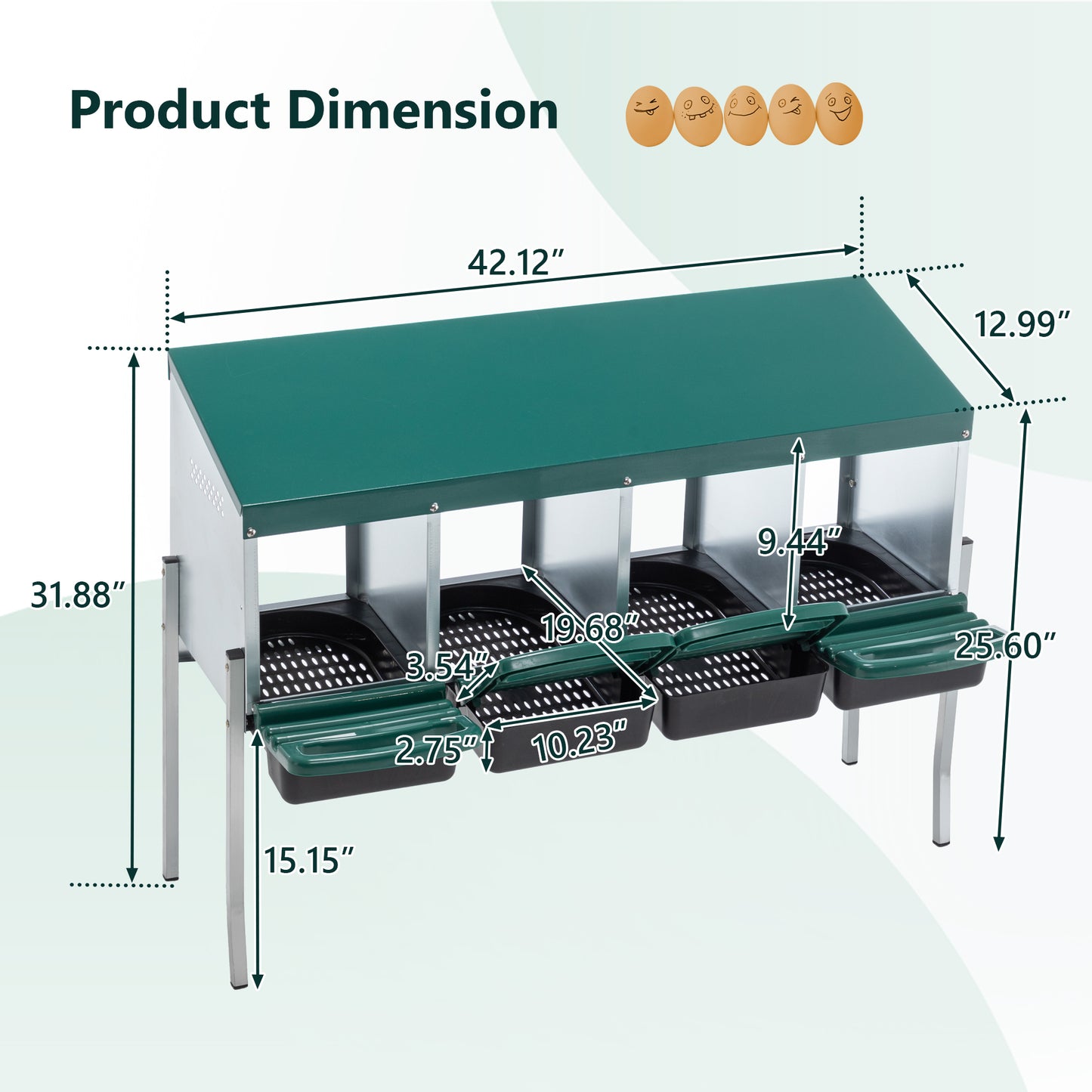 US Local 4-Hole Chicken Nest, With Legs And Cover To Protect Eggs,Green