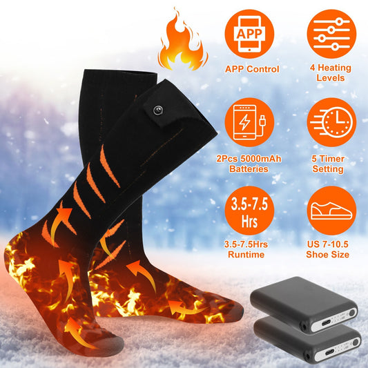 US Local 2 Types Options -- 1 Pair Of Heated Socks For Men Women Electric Heating Socks With APP Control 5000mAh Battery Rechargeable Thermal Socks Winter Warm Socks For Skiing Hiking Camping Hunting