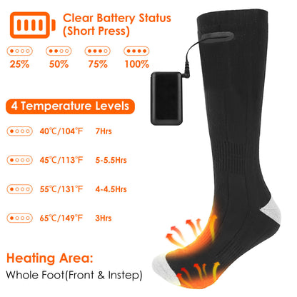 US Local 1 Pair  Electric Heated Socks For Men Women Battery Powered Heated Socks Rechargeable Feet Warmer With 4 Temperature Levels Indoor Outdoor Machine Washable