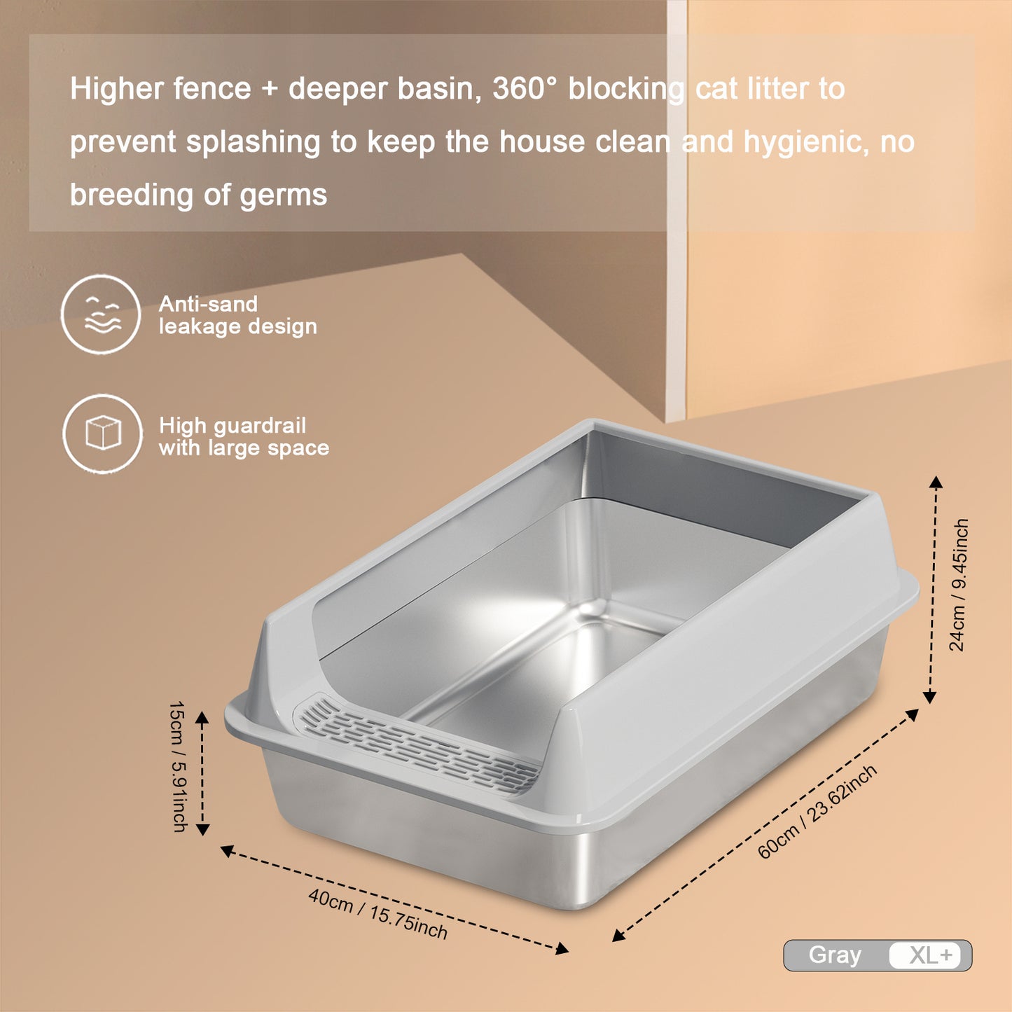 US Local Oversized Stainless Steel Litter Box, Semi-enclosed Splash-proof And Leak-proof Design, Removable Lid, Suitable For Big Cats, And More