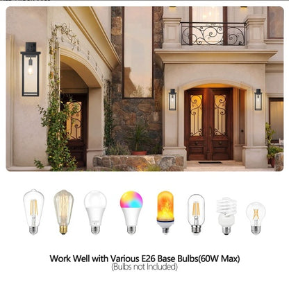 US Local 20H Set Of 2 Modern Outdoor Wall Lanterns With Black Metal Frame And Clear Glass, Weatherproof Wall Sconces For Porch, Garage, Or Entryway Lighting, E26 Bulb Compatible No Bulbs