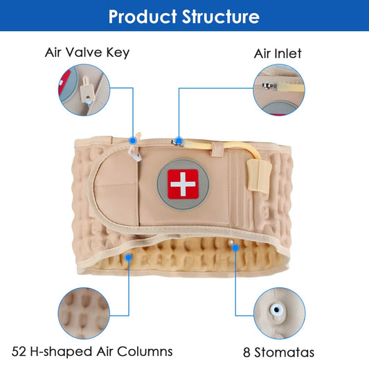 US Local 1 Pc Decompression Back Belt Lumbar Spine Support Lower Back Air Traction Device With Extension Pad For Men Women Pain Relief Fit For All Waist